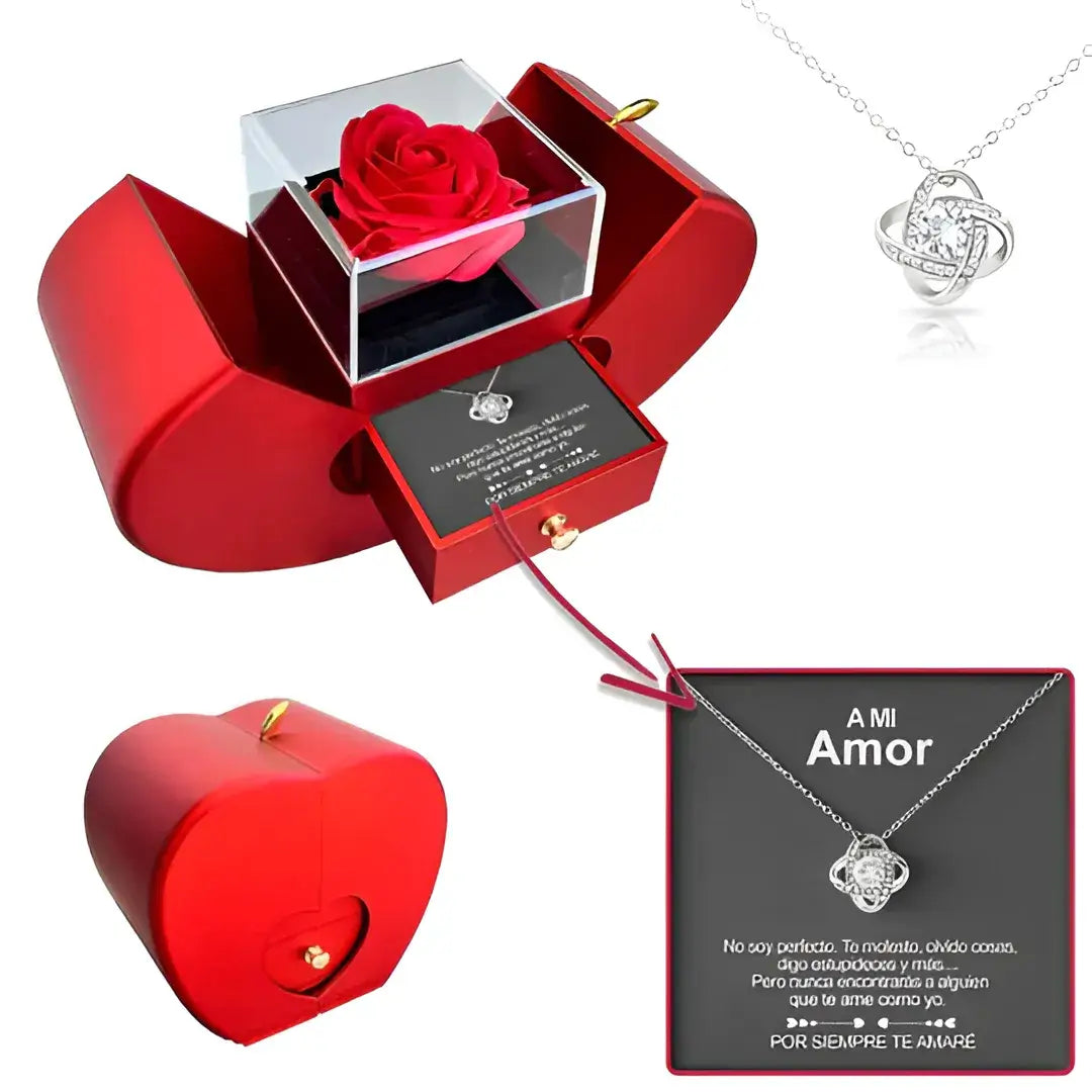 Rosa Artesanal Amor Eterno + Frase + Colgante 18K · TrueLove™